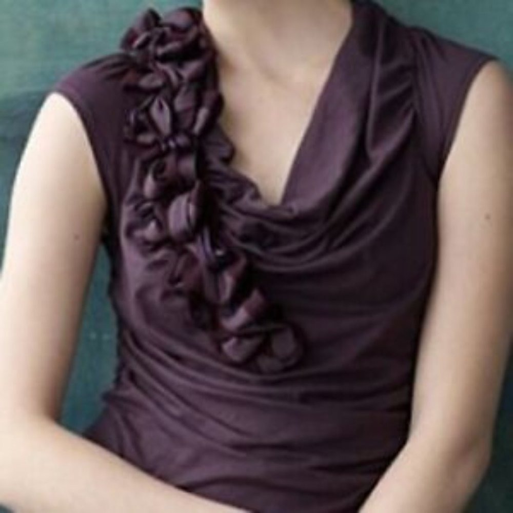 Anthro Deletta Ruched Ribbon Cowl Neck Blouse Top